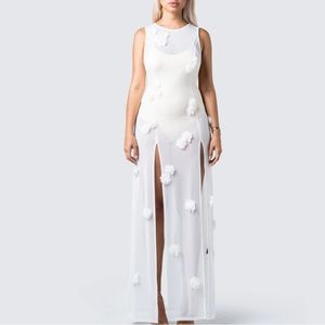 White sheer sleeveless maxi dress
